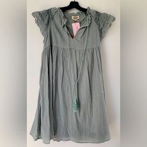 Listicle, tiered baby-doll dress with lace trim